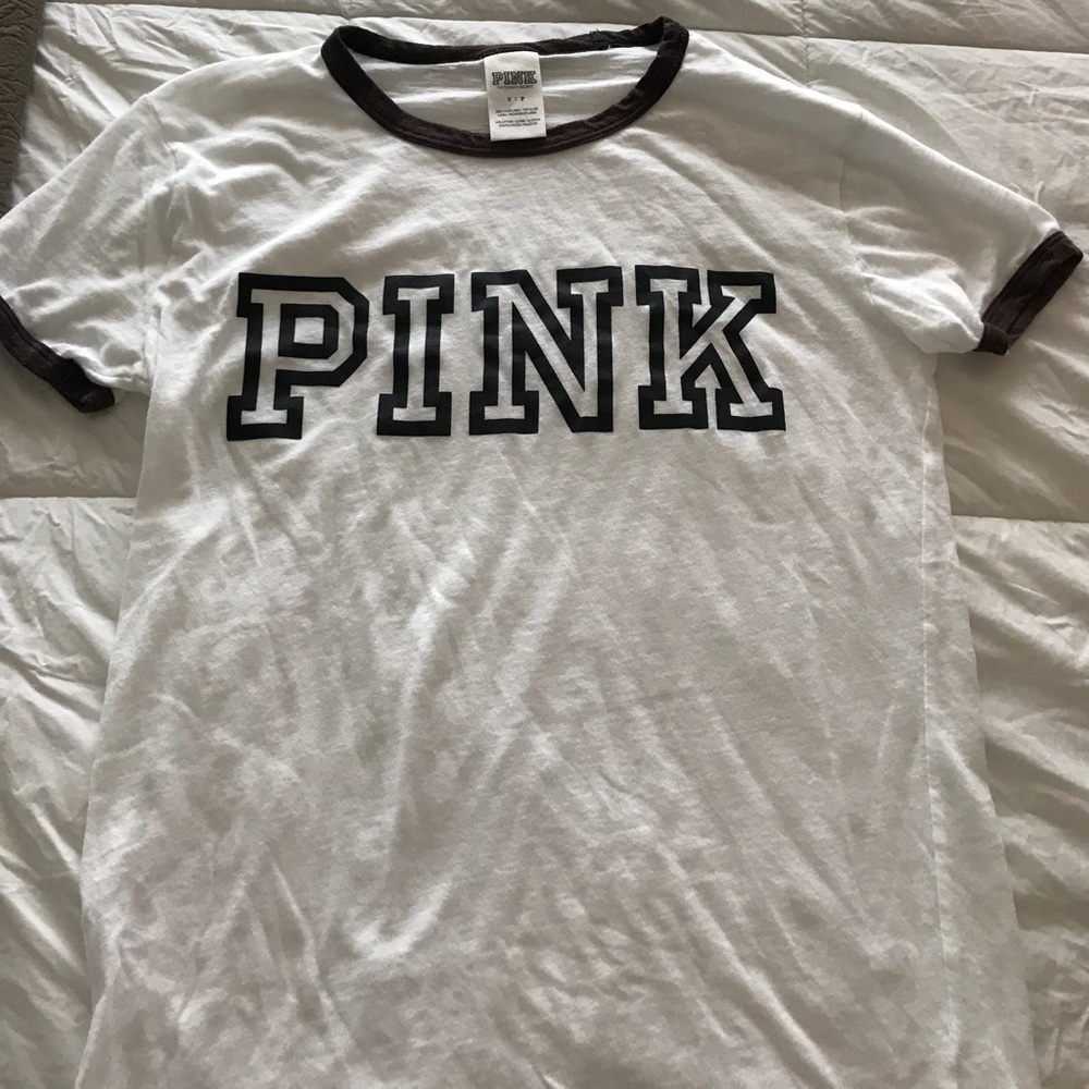 Victoria Secret pink tee- white / gray